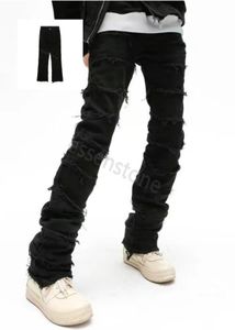Мужские черные джинсы Мужские ретро лоскутные шворы раскаленные брюки грань дикие сложенные разорванные длинные брюки Прямые мешкова