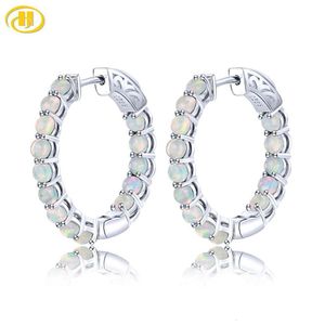 Hoop Huggie Hutang Natural Opal Sterling Silver Clip Earring 2.3 Karat Cabochon Cut Colorful Opal Classic Design Women's Earring Christmas 230531