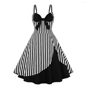 Casual Dresses Black Striped Vintage Cotton Women Summer Dress 2023 Vestido Hepburn Sexiga remmar Elegant Office Party Prom Rockabilly