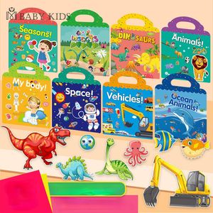 Kids Toy Stickers Reusable Sticker Book Multiple Scenarios Cartoon DIY Puzzle Educational Cognition Learning Toys for Child Age 24 Gift 230530