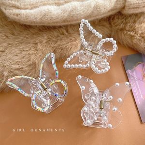 Headwear Hair Accessories Trendy Transparent Pearl Butterfly Clamp Crab Claws For Women Girls Acrylic Hairpin Clip Barrettes 231130