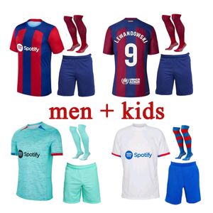 2023 Kids Football Kits BarcelonaS Soccer Jersey Shorts e Meias 23 24 LEWANDOWSKI GAVI Camiseta de Futbol PEDRI FERRAN Men Football Jersey