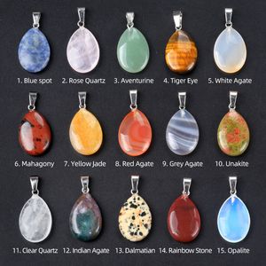 Natural Crystal Stone Water Drop Pendant Opal Tiger Eye Obsidian Rose Quartz Charms Necklace Jewelry Making ACC