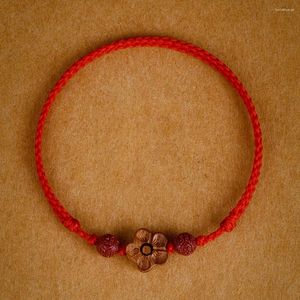 Charm Bracelets Feng Shui Bracelet Hand Carving Mahogany Peach Blossom Lucky Bangle For Women Love Friends Handwoven Money