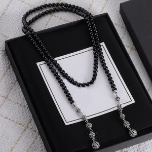 Black Pearl Punk Hip Hop Vintage Bead sweater chain beads Necklaces For Lady Men brand jewelry designer C logo autumn winter Choker pear leeter long-chain With Box