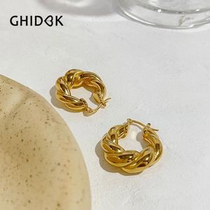 Hoop Earrings Ghidbk Chunky Solid 18K Gold Plated Twisted Thick Women Stainless Steel Statememt Rope Huggie Earring Unusual Fad