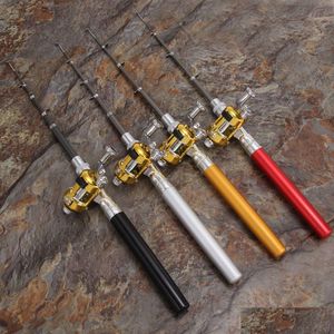 Varas giratórias Caneta de liga de alumínio Vara de pesca Mini Pocket Fish Pole Reel Combos Telescópico leve com entrega direta Esportes Outdoo Oty4C