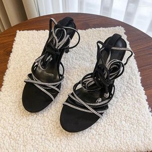 Sandálias sapatos para mulheres 2023 moda rendas até no verão feminino diário ao ar livre sólido aberto dedo do pé plana senhoras