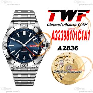 TWF Chronomat GMT ETA A2836 Relógio Masculino Automático Azul Stick Dial Aço Inoxidável Rouleaux Bracele A32398101C1A1 Super Edition Relógios Reloj Hombre Puretime F6