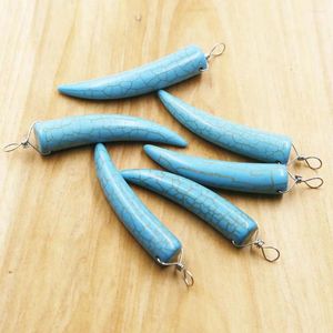 Pendant Necklaces Natural Stone Turquoise Bull Horn Piercing Necklace Charms Fashion DIY Jewelry Accessories Wholesale 20Pcs
