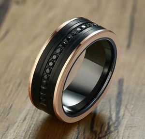 8mm aliança de casamento de luxo anel de carboneto de tungstênio preto cz zircon pedra rosa ouro lado masculino eternidade super jóias1950205