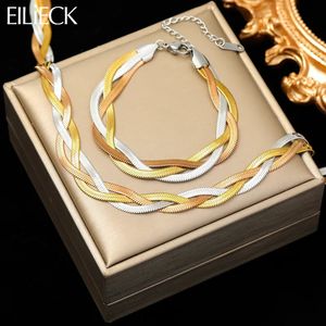 Wedding Jewelry Sets EILIECK 316L Stainless Steel 3Color Chains Crossing Necklace Bracelet For Women Girl Fashion Waterproof Chain Set Gift 231201