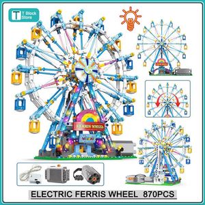 Kerstspeelgoedbenodigdheden 870 stuks Elektrisch roterend reuzenrad met lichtbouwstenen Stad Vrienden MOC Bakstenen Speelgoed voor kinderen Kerstcadeaus 231129