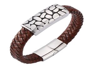 Personality Geometry Men039s Brown Woven Leather Bracelet Stainless Steel Magnetic Buckle Fashion Charm Bracelet 7SP01698987518