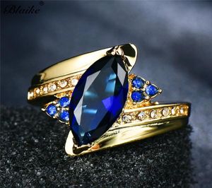 Wedding Rings Blaike Retro Dark Blue Cubic Zirconia Finger Ring Engagement For Women Yellow Gold Filled Birthstone Fashion Jewelry7430512