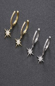 Eleganti orecchini alla moda in oro argento otto stelle piccoli orecchini a cerchio pavimentano orecchini pendenti in argento con stella di cristallo per le donne Regali di gioielli da sposa W5354665