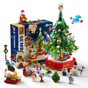 Suprimentos de brinquedos de Natal Blocos de construção Tijolos DIY Árvore de Natal Caixa de música em vaso Buquê Decoração de casa Ornamento de mesa Presente para meninas Brinquedos infantis 231130