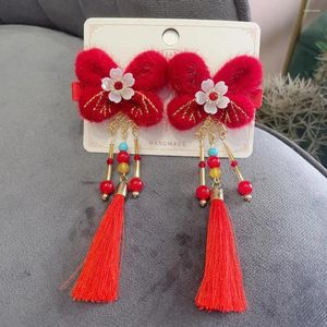 Acessórios de cabelo clipes de flor estilo chinês borla bola de pelúcia hairpins com falso pérola arco decoração festivo po prop para meninas ano