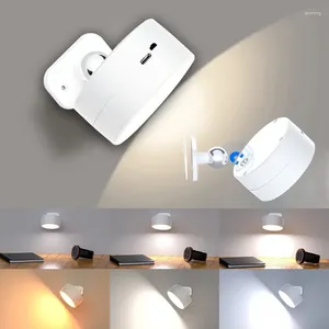 Lampada da parete Rotazione 360 gradi Led Touch Telecomando Armadietto Faretto Ricarica USB Aspirazione magnetica Luce notturna Lampade da comodino