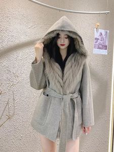 Pele feminina faux 2023 inverno 100 jaqueta de lã real natural forro com capuz cardigan cashmere macio casaco de lã moda outerwears 231130