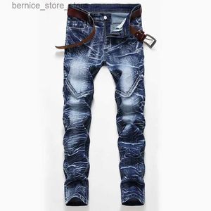 Herrenhosen Snow Washed Patchwork Herren Straight Elastic Jeans Plus Size Vintage Patch Slim Denim Jeans Lange weiße Baumwolle Herren Jean Hose Q231201