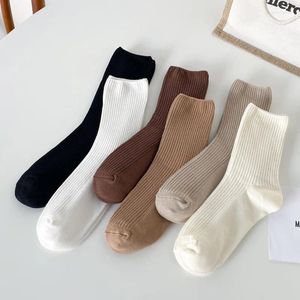 Women Socks 5Pair Trend Stack Cotton Long Harajuku High Loose Solid Double Needles Breatble Sticks Strumpor