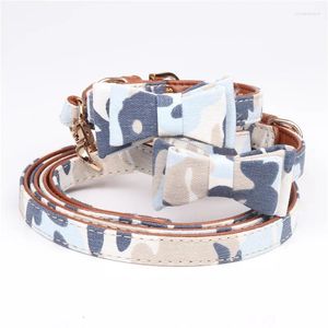 Dog Collars All Season Camouflage Bow Tie Large Collar Leash Set For Pets Accessories Puppy Supplies Cat PU Leather Necklace