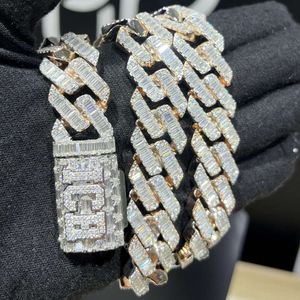 Factory Wholesale Vvs Moissanite Baguette Cut Diamond 925 Cuban Link Chain 8mm 10mm 12mm and 3mm 5mm Tennis Necklace Men Jewelry