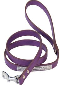 Moda diamante couro do plutônio trela do cão bling strass colar pet andando leva pequeno filhote de cachorro suprimentos para cães roxo rosa 06225147810