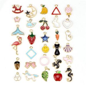 Assorted 30 Designs Colourful Rabbit Squirrel Cat Unicorn Horse Hippocampus Whale Crane Moon Charms Pendants DIY Jewelry Making 30224S