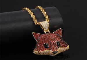 New Fox Animal Necklace Pendant With Rope Chain Iced Out Cubic Zircon Shining Men039s Hip Hop Jewelry Gift9280368