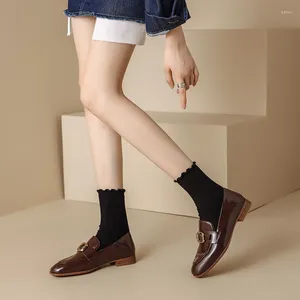 Dress Shoes Sleeveless Women's Elegant Simple Leather Square Socks Vintage Style Boat Shoes.