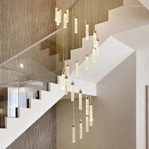 Chandeliers Light Long Chandelier Duplex Staircase Living Room Large Modern Minimalist Villa Loft Revolving Crystal