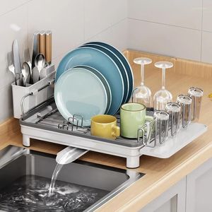 Kitchen Storage Dish Rack With Drainboard Sink Countertop Stainless Steel Cup Glass Utensil Dryer Holder Plate Drying Organizer