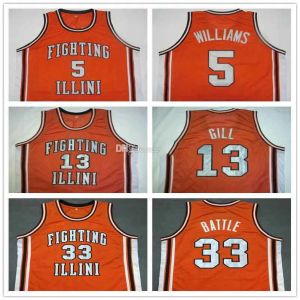 5 Deron Williams #13 Kendall Gill #25 Nick Anderson #33 Kenny Battle Illinois Fighting Illini College Retro Basketball Jersey New Ed