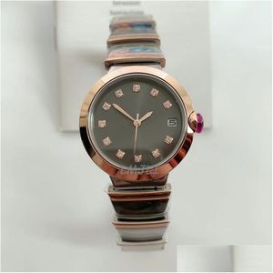 Womens Watches Lmjli - Ladies Quartz Watch 3M Diameter Matic Calender Diamond Bezel Sier/Rose Gold Case Wristwatch Gift Drop Delivery Ots1z