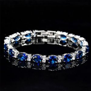 Victoria Luxury Jewelry Brand New 925 Sterling Silver Oval Cut Blue Sapphire CZ Diamond Ruby 인기있는 여성 웨딩 브레이슬릿 LO2268