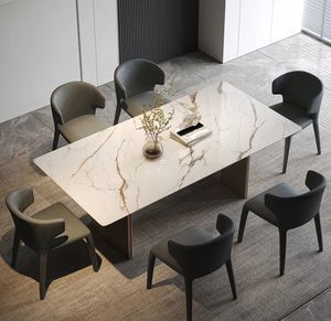 Italiensk ljus lyxig rock matbord och stol kombination hushåll liten lägenhet enkel modern rektangulär designer ljus 025