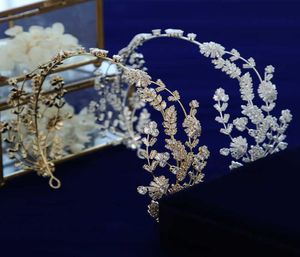 Lyxig blomma kubisk zirkonbrudar tiaras krona brud diadema bröllop hår tillbehör h08279589116