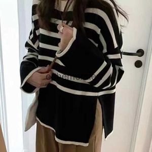 Suéter feminino listrado solto ermal suéter o-ne manga comprida ien pullovers de malha casual para 2023 outono invernoephemeralew