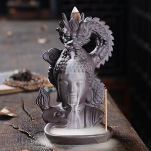 Dekorativa föremål Figurer Buddha Statue Coiled Dragon Candle Röke Stove - Be Buddha om Dragon Hunting Artistic Conception Backflow rökelse Stove 231130