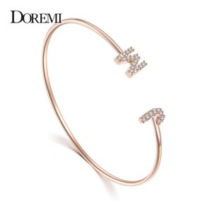 Bangle DOREMI Custom Letter Bracelet Baby bangle Zirconia Pave Setting Initial bracelet Child Adult size for Unique Cuff Jewelry 231201