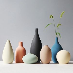 Vaso de cerâmica fosca | Morandi Modern Decorative Pottery Minimal Table Decoration 231222