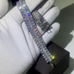 Oszałamiająca luksusowa biżuteria 925 Sterling Srebrny ręcznie robiony popularny pełny biały topaz cz diamentowy urok kobiety ślub ślubna bransoletka 238L