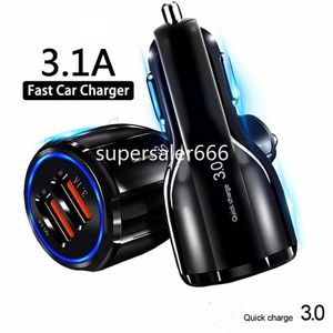 Snabbladdning QC3.0 30W Dual USB Car Charger Power Adapter 5V 9V 12V 3.1A Billaddare för iPhone 12 13 14 15 Samsung S20 S23 S24 GPS PC S1