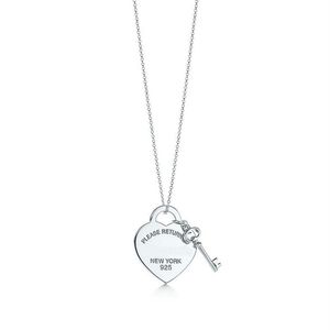 Mode vänligen återvänd till New York Heart Key Pendant Necklace Original 925 Silver Love Halsband Charm Women Diy Charm Jewelry Gift258T