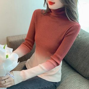 Women's Sweaters Gradient Color Turtleneck Base Knitwear For Women 2023 Autumn Winter Slim Fit Inner Wear Sweater French Top