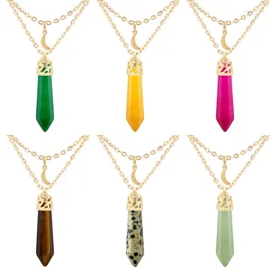 Pendant Necklaces Fashion Natural Stone Quartz Crystal Chakra Necklace Jewelry For Women Moon Colorful Hexagon Post Sweater Chain