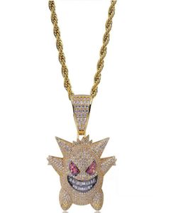 Full Rhinestone Gengar Pendant Necklace Creative Hip Hop Bling Bling Ice Out Jewelry With 24 Inch Chain For Men Gift Good Qua9807927