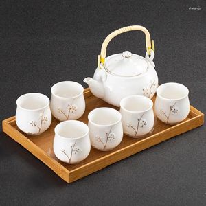 Teaware Sets Ceramic Tea Set And Bamboo Saucer White Porcelain Decorated Plum Cup Modern Simple Household Teapot Chinese